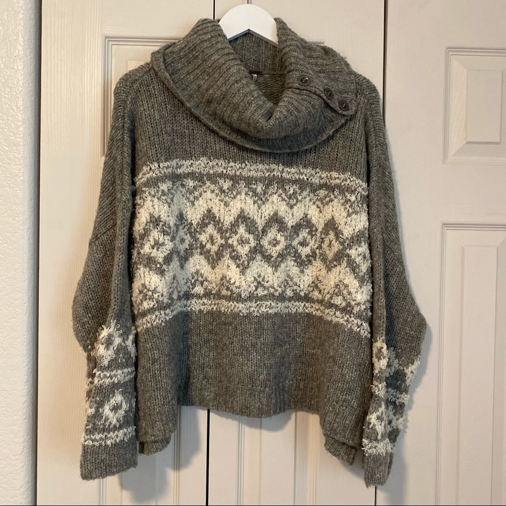 Free People Oversize Sweater Chunky Cowl Neck Buttons Soft Cozy Knit Chunky Boxy